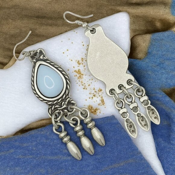 🆕️ Boho Chic Handmade Dangle Earrings Turkish Zamak Silver Plated Turquoise - Picture 9 of 15